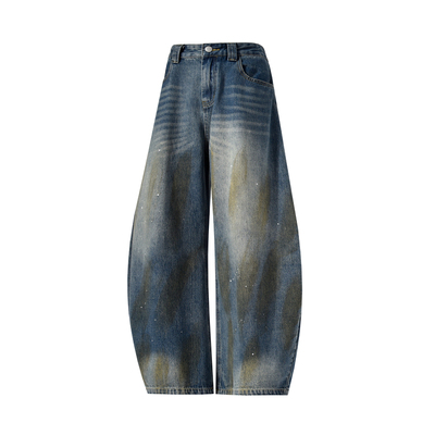 Dream made 美式boaggy弯刀牛仔裤男款春季扎染泼墨直筒裤子男生