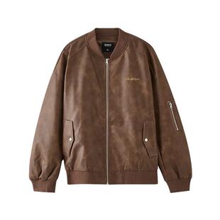 三福2025冬季飞行员短款棉衣PU皮棉服宽松复古保暖外套男505443