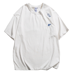 马切达夏季男生日系宽松短袖情侣纯棉T恤男士字母刺绣半袖潮牌ins