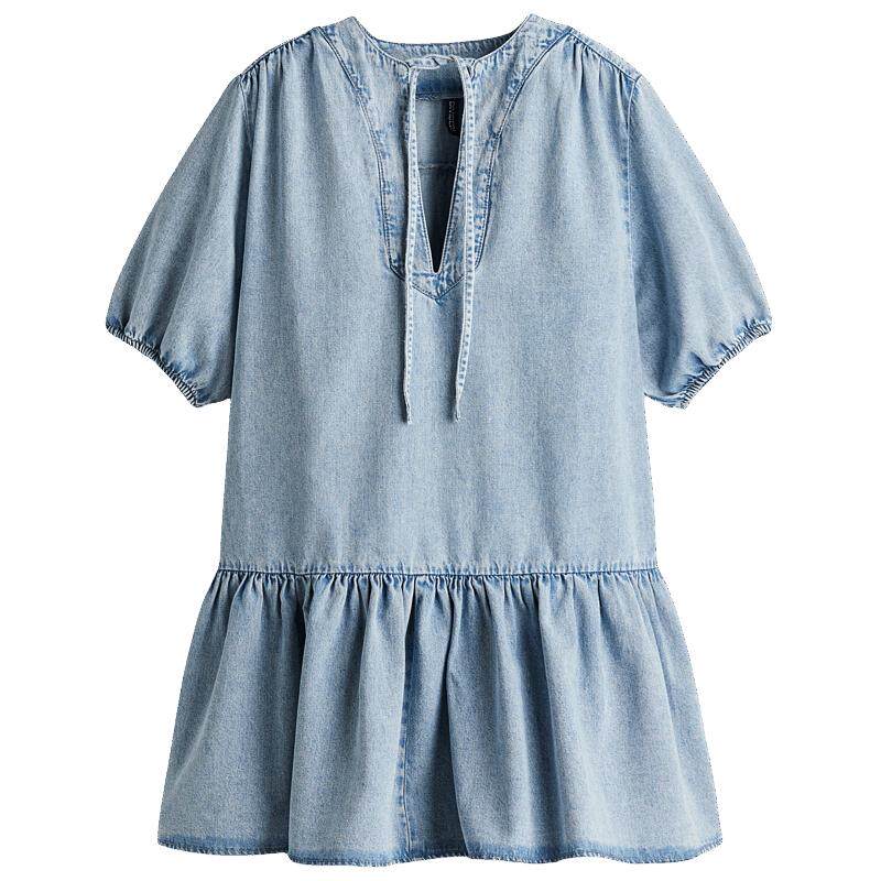HM女装连衣裙2026夏季新款莱赛尔喇叭下摆牛仔连衣裙1295461