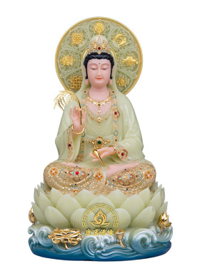 康盛佛缘汉白玉娑婆三圣神像摆件