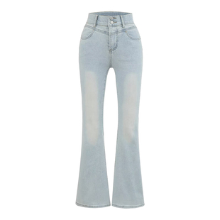 YoungGirlDay韩漫辣妹高腰后口袋蝴蝶结喇叭显腿长牛仔裤拖地长裤