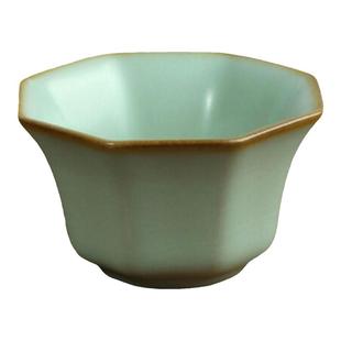 中国台湾省三希堂手工汝窑八方杯开片可养天青釉主人杯品茗杯茶杯