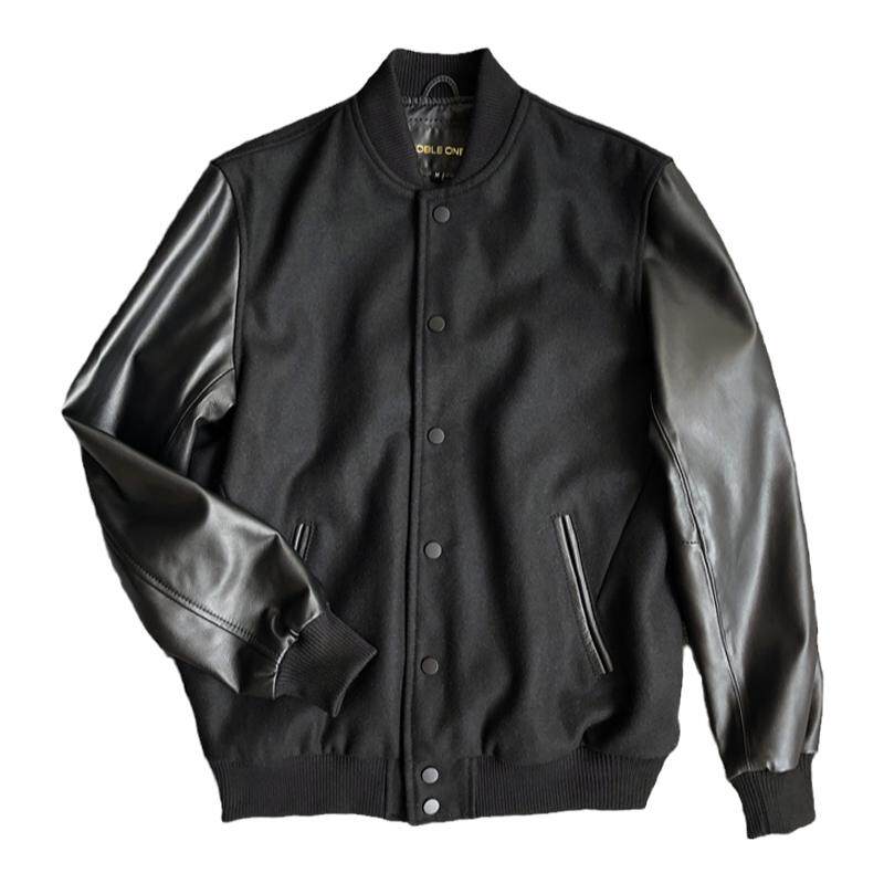 新品休闲棒球服夹克男真皮皮衣