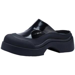 BellaLily夏季新款大头黑色半包拖鞋女外穿牛皮勃肯凉拖镂空单鞋