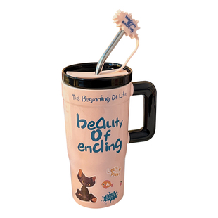 大容量马克杯陶瓷水杯家用喝水带盖高颜值办公室吸管杯生日礼物女