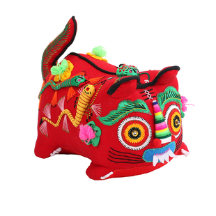 手工缝制五毒布老虎结婚宝宝满月小老虎枕头红色虎头枕民俗工艺品