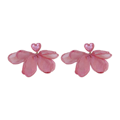 日韩雪纺女树脂超仙爱心雪纺耳环