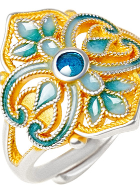 宫里上新足银999古法珐琅戒指