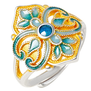 宫里上新戒指纯银999足银指环古法珐琅银饰手饰生日礼物送妈妈