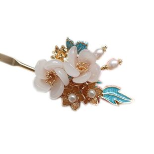 原创手工盘发发簪汉服旗袍步摇古装流苏梅花景泰蓝簪子发夹-洛城