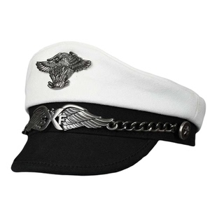 德国美式白色水手船长帽机车哈雷帽男士炸街帆布水兵海军贝雷帽女