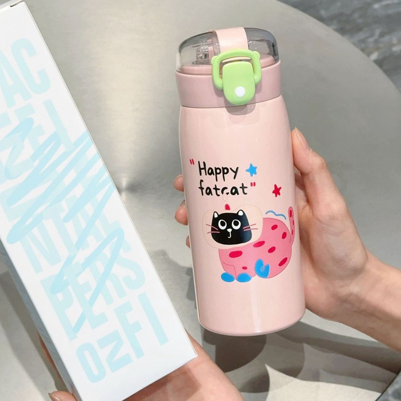 潮贝304儿童保温杯女孩带吸管孕产妇水杯学生上学专用高颜值水壶