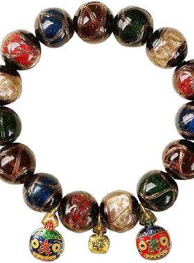 古法香灰琉璃男女五彩吞金兽手链