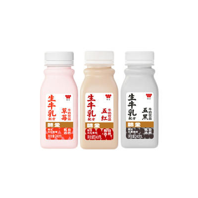 味全草莓五黑五红风味牛奶饮品*12瓶组合 冷藏饮品