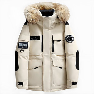 皮尔卡丹羽绒服男女冲锋衣冬季大毛领白鹅绒情侣派克服加厚外套潮