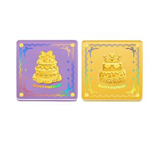 周大福生日蛋糕蝴蝶结皇冠黄金金章摆件送礼EOR1589/EOR1590