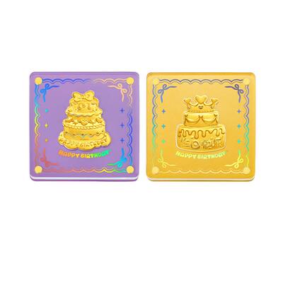 周大福生日蛋糕蝴蝶结皇冠黄金金章摆件送礼EOR1589/EOR1590