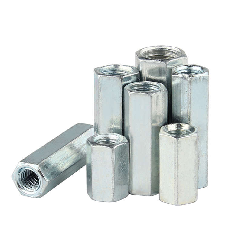 铁镀锌加长六角螺母加厚圆柱型接头螺帽螺丝杆连接螺丝帽M4M5-M24