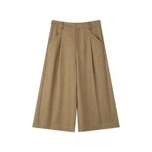 solighter法式复古羊毛混纺阔腿七分裤女冬季2025新款直筒a字中裤