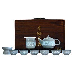 景德镇陶瓷影青玲珑瓷茶具套装高档茶壶盖碗茶杯泡茶专用茶具礼盒