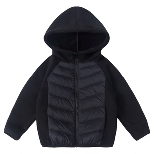 胖胖象儿童纯色轻薄羽绒服秋冬男女童轻盈连帽拼接羽绒外套亲子款