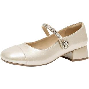 戈美其粗跟玛丽珍鞋女2025夏秋季高级气质小香风配裙子的单鞋子