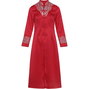 新中式民族风刺绣长款女装外套2025秋冬新款复古休闲红色风衣立领