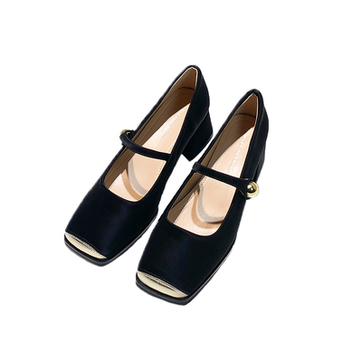 欧洲站法式小香风粗跟单鞋