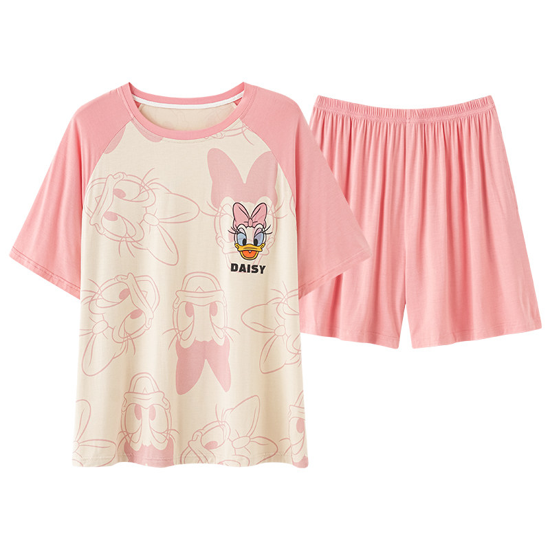 Disney/迪士尼套头情侣睡衣女带胸垫凉感冰丝舒适家居服套装0073