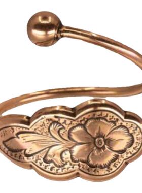 实心铜雕刻压花花卉可调节戒指