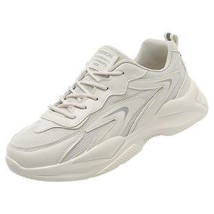 冬季男鞋2026新款透气运动白鞋网面休闲板鞋小白老爹网鞋厚底潮鞋