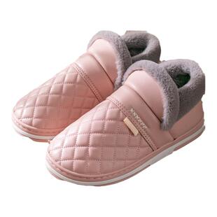 老人棉拖鞋女士冬季包跟加绒室内家居皮面防水防滑老年人棉鞋男款