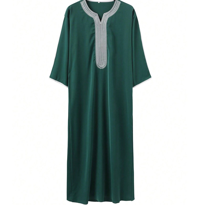 摩洛哥男士长袍非洲民族服饰刺绣宽松长款罩袍长衫Men Thobe Gown