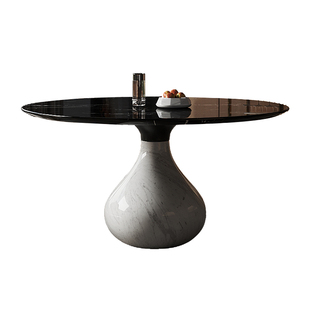 意式极简天然大理石圆餐桌家用别墅大平层餐厅高端罗奇堡水滴餐桌