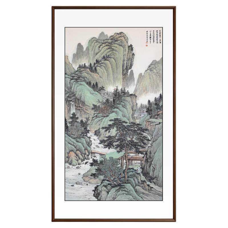 溪山叠翠新中式手绘玄关装饰画