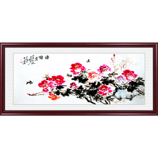 花开富贵客厅装饰画牡丹花鸟国画手绘真迹挂画中式沙发背景墙壁画