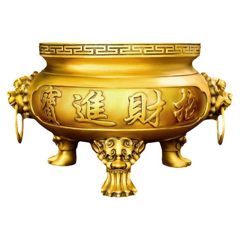 铜香炉摆件黄铜大香炉三脚炉家用上香供奉寺庙祠堂平底圆炉双龙炉
