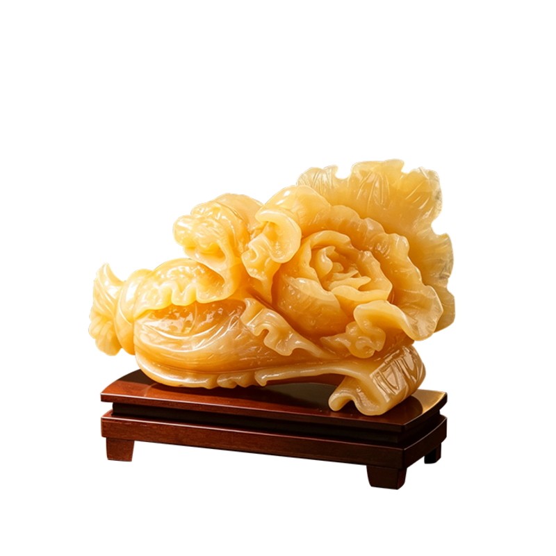天然黄玉白菜招财风水摆件礼物