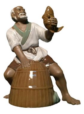 陶瓷假山姜太公钓鱼渔翁工艺品