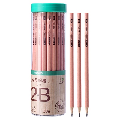 得力2B铅笔原木笔杆三角杆学生