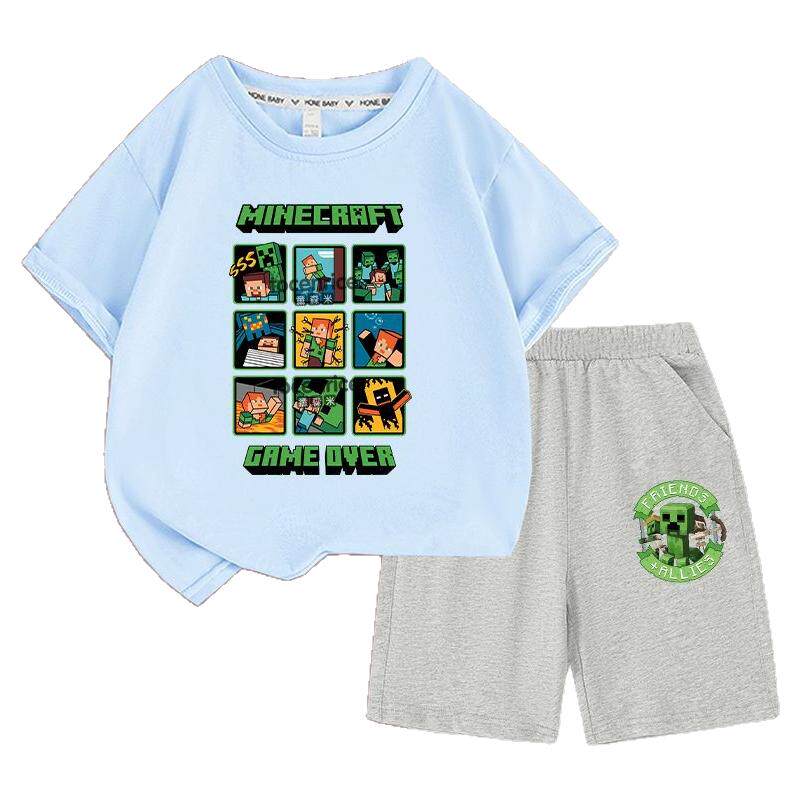 我的世界短袖t恤短裤套装棉衣服