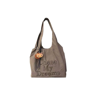 韩系慵懒风字母刺绣帆布包早秋氛围感百搭托特包早八日常通勤包包