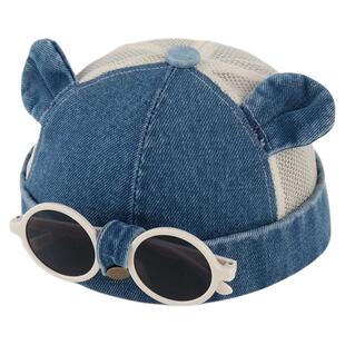 儿童帽子夏季网面透气牛仔地主帽男女宝宝卡通韩系墨镜薄款瓜皮帽