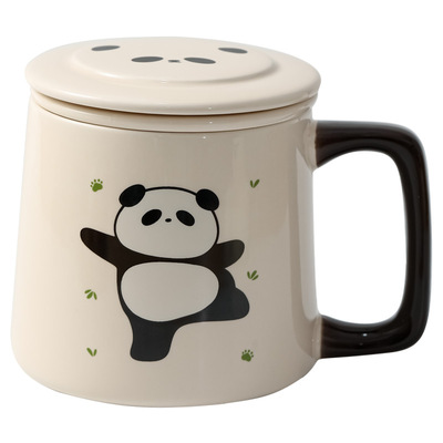 可爱熊猫泡茶杯子茶水分离陶瓷杯