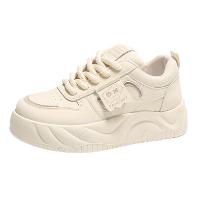 杨幂同款真皮厚底小白鞋女