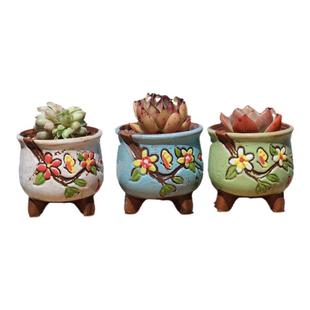 韩式延禧手绘拇指盆多肉高温陶瓷花盆粗陶透气小陶盆控养肉肉盆