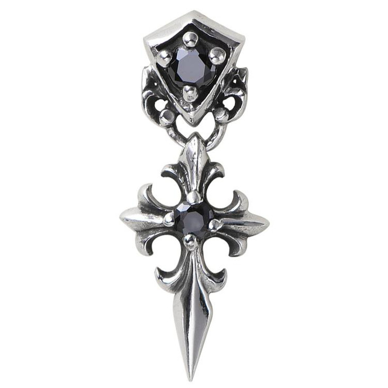 925银单只日韩风十字架男士耳环