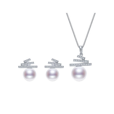 京润珍珠简约线条珍珠耳钉吊坠女