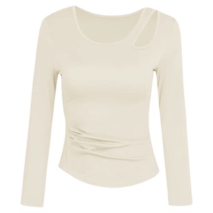 健身服女大码运动上衣带胸垫普拉提训练服修身长袖胖mm瑜伽服套装